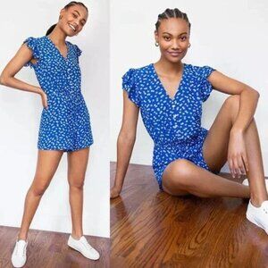Rails Chloe Romper Cobalt Floating Daisies Flutter Sleeve